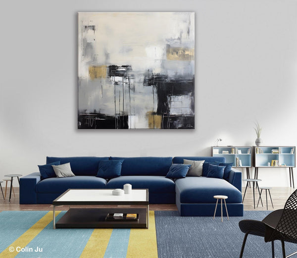 Modern Acrylic Artwork, Contemporary Canvas Artwork, Original Modern Wall Art, Black Canvas Paintings, Large Abstract Painting for Bedroom-Silvia Home Craft