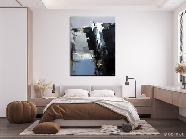 Extra Large Paintings for Bedroom, Black Contemporary Wall Art, Abstract Wall Paintings, Hand Painted Canvas Art, Original Modern Painting-Silvia Home Craft