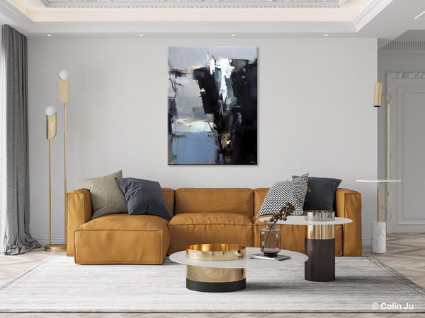 Extra Large Paintings for Bedroom, Black Contemporary Wall Art, Abstract Wall Paintings, Hand Painted Canvas Art, Original Modern Painting-Silvia Home Craft
