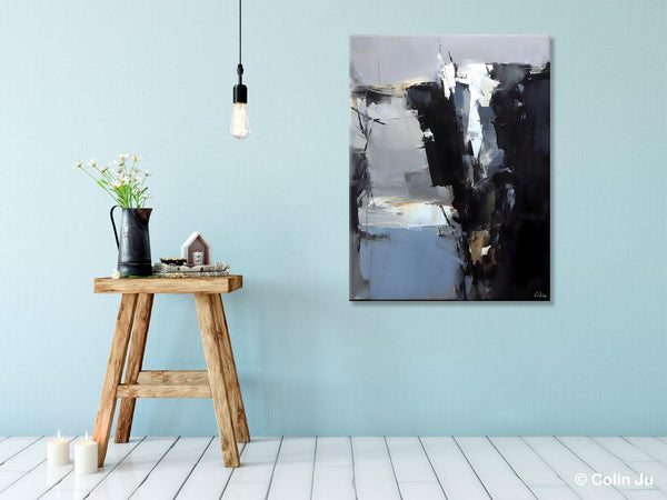 Extra Large Paintings for Bedroom, Black Contemporary Wall Art, Abstract Wall Paintings, Hand Painted Canvas Art, Original Modern Painting-Silvia Home Craft