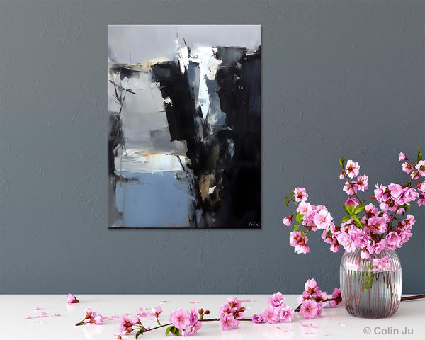 Extra Large Paintings for Bedroom, Black Contemporary Wall Art, Abstract Wall Paintings, Hand Painted Canvas Art, Original Modern Painting-Silvia Home Craft