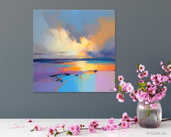 Sunrise Landscape Acrylic Art, Landscape Canvas Art, Original Abstract Art, Hand Painted Canvas Art, Large Abstract Painting for Living Room-Silvia Home Craft