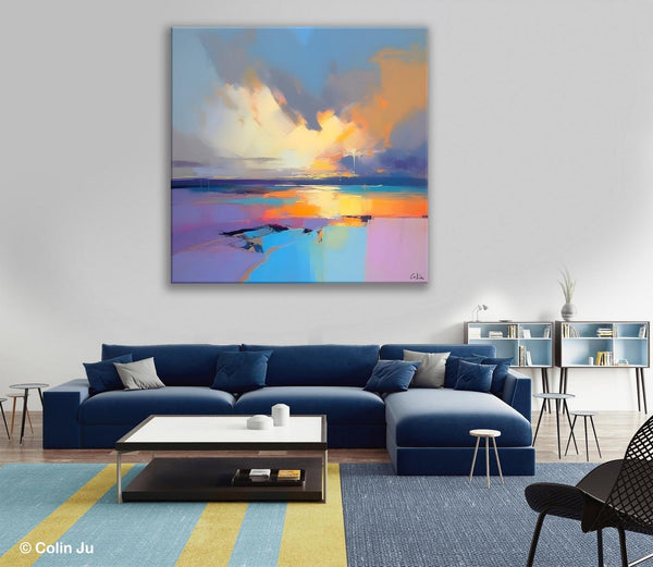 Sunrise Landscape Acrylic Art, Landscape Canvas Art, Original Abstract Art, Hand Painted Canvas Art, Large Abstract Painting for Living Room-Silvia Home Craft