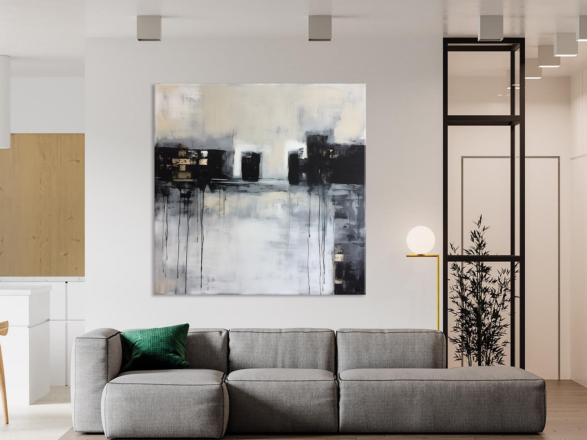 Contemporary Canvas Art, Black Acrylic Artwork, Original Abstract Wall Art, Hand Painted Canvas Art, Extra Large Abstract Painting for Sale-Silvia Home Craft