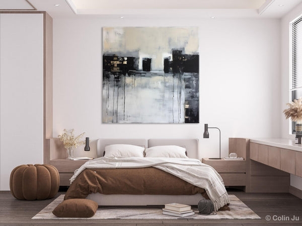 Contemporary Canvas Art, Black Acrylic Artwork, Original Abstract Wall Art, Hand Painted Canvas Art, Extra Large Abstract Painting for Sale-Silvia Home Craft
