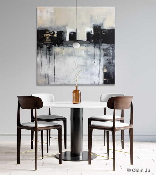 Contemporary Canvas Art, Black Acrylic Artwork, Original Abstract Wall Art, Hand Painted Canvas Art, Extra Large Abstract Painting for Sale-Silvia Home Craft