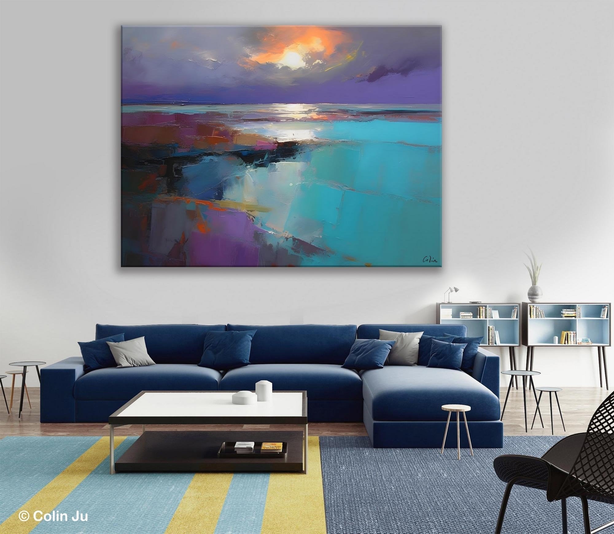 Original Landscape Abstract Painting, Landscape Canvas Paintings for Dining Room, Extra Large Modern Wall Art, Acrylic Painting on Canvas-Silvia Home Craft