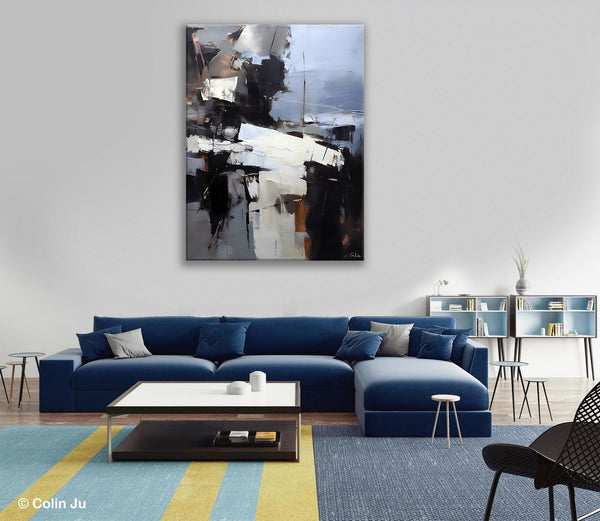 Black Original Canvas Art, Contemporary Acrylic Painting on Canvas, Large Wall Art Painting for Bedroom, Oversized Modern Abstract Paintings-Silvia Home Craft