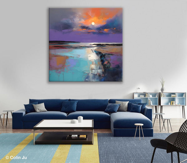 Landscape Canvas Art, Sunrise Landscape Acrylic Art, Original Abstract Art, Hand Painted Canvas Art, Large Abstract Painting for Living Room-Silvia Home Craft