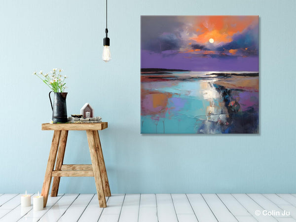 Landscape Canvas Art, Sunrise Landscape Acrylic Art, Original Abstract Art, Hand Painted Canvas Art, Large Abstract Painting for Living Room-Silvia Home Craft
