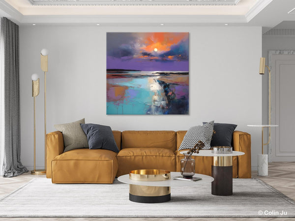 Landscape Canvas Art, Sunrise Landscape Acrylic Art, Original Abstract Art, Hand Painted Canvas Art, Large Abstract Painting for Living Room-Silvia Home Craft
