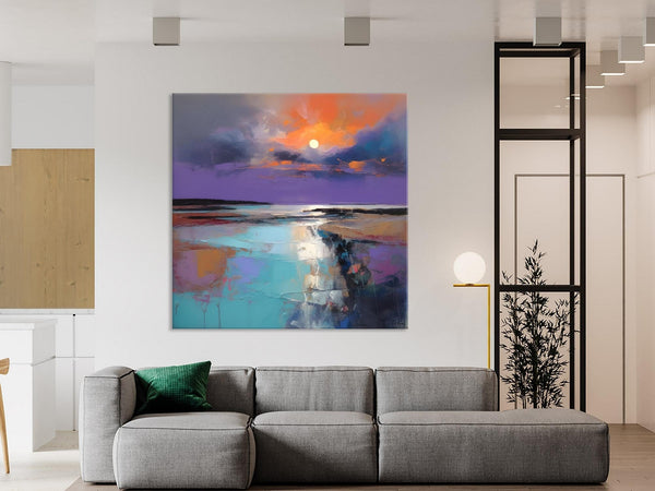 Landscape Canvas Art, Sunrise Landscape Acrylic Art, Original Abstract Art, Hand Painted Canvas Art, Large Abstract Painting for Living Room-Silvia Home Craft