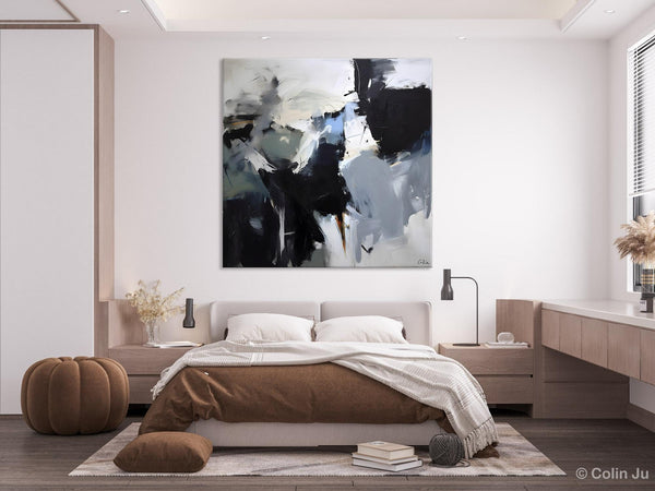 Extra Large Abstract Paintings for Dining Room, Black Modern Art Paintings, Original Modern Acrylic Artwork, Abstract Wall Art for Bedroom-Silvia Home Craft