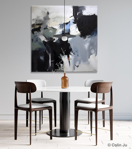 Extra Large Abstract Paintings for Dining Room, Black Modern Art Paintings, Original Modern Acrylic Artwork, Abstract Wall Art for Bedroom-Silvia Home Craft