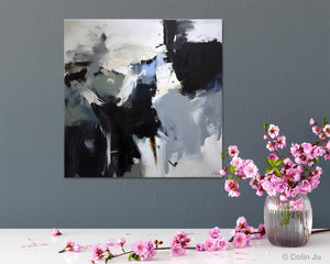 Extra Large Abstract Paintings for Dining Room, Black Modern Art Paintings, Original Modern Acrylic Artwork, Abstract Wall Art for Bedroom-Silvia Home Craft