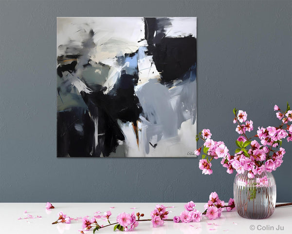 Extra Large Abstract Paintings for Dining Room, Black Modern Art Paintings, Original Modern Acrylic Artwork, Abstract Wall Art for Bedroom-Silvia Home Craft