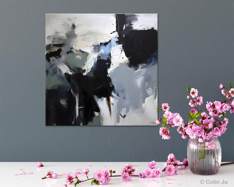 Extra Large Abstract Paintings for Dining Room, Black Modern Art Paintings, Original Modern Acrylic Artwork, Abstract Wall Art for Bedroom-Silvia Home Craft