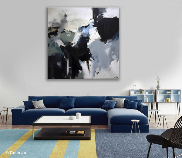 Extra Large Abstract Paintings for Dining Room, Black Modern Art Paintings, Original Modern Acrylic Artwork, Abstract Wall Art for Bedroom-Silvia Home Craft