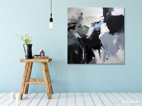 Extra Large Abstract Paintings for Dining Room, Black Modern Art Paintings, Original Modern Acrylic Artwork, Abstract Wall Art for Bedroom-Silvia Home Craft
