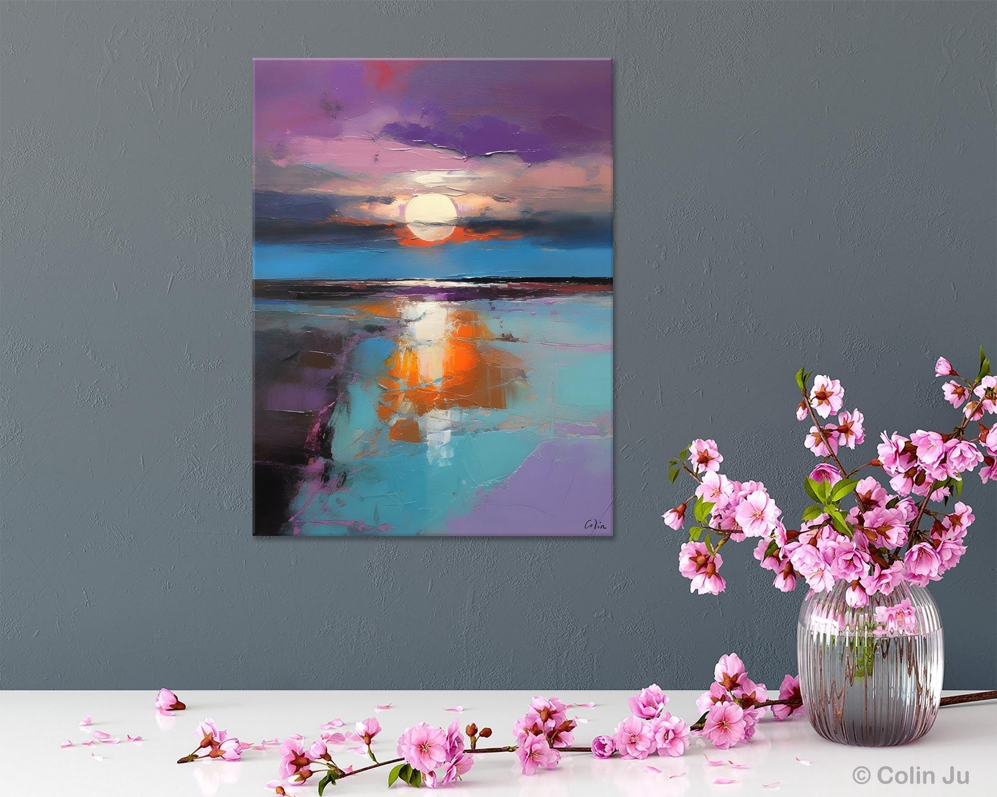 Original Landscape Painting on Canvas, Hand Painted Canvas Art, Abstract Landscape Artwork, Contemporary Wall Art Paintings, Huge Canvas Art-Silvia Home Craft