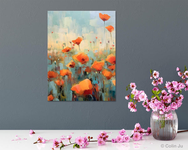 Flower Canvas Paintings, Flower Field Painting, Large Original Landscape Painting for Bedroom, Acrylic Paintings on Canvas, Hand Painted Art-Silvia Home Craft