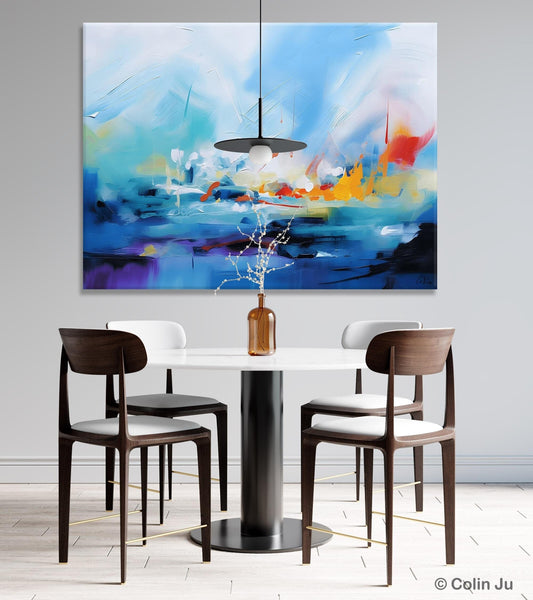 Hand Painted Canvas Art, Blue Original Wall Art Painting for Bedroom, Extra Large Modern Canvas Paintings, Acrylic Paintings on Canvas-Silvia Home Craft