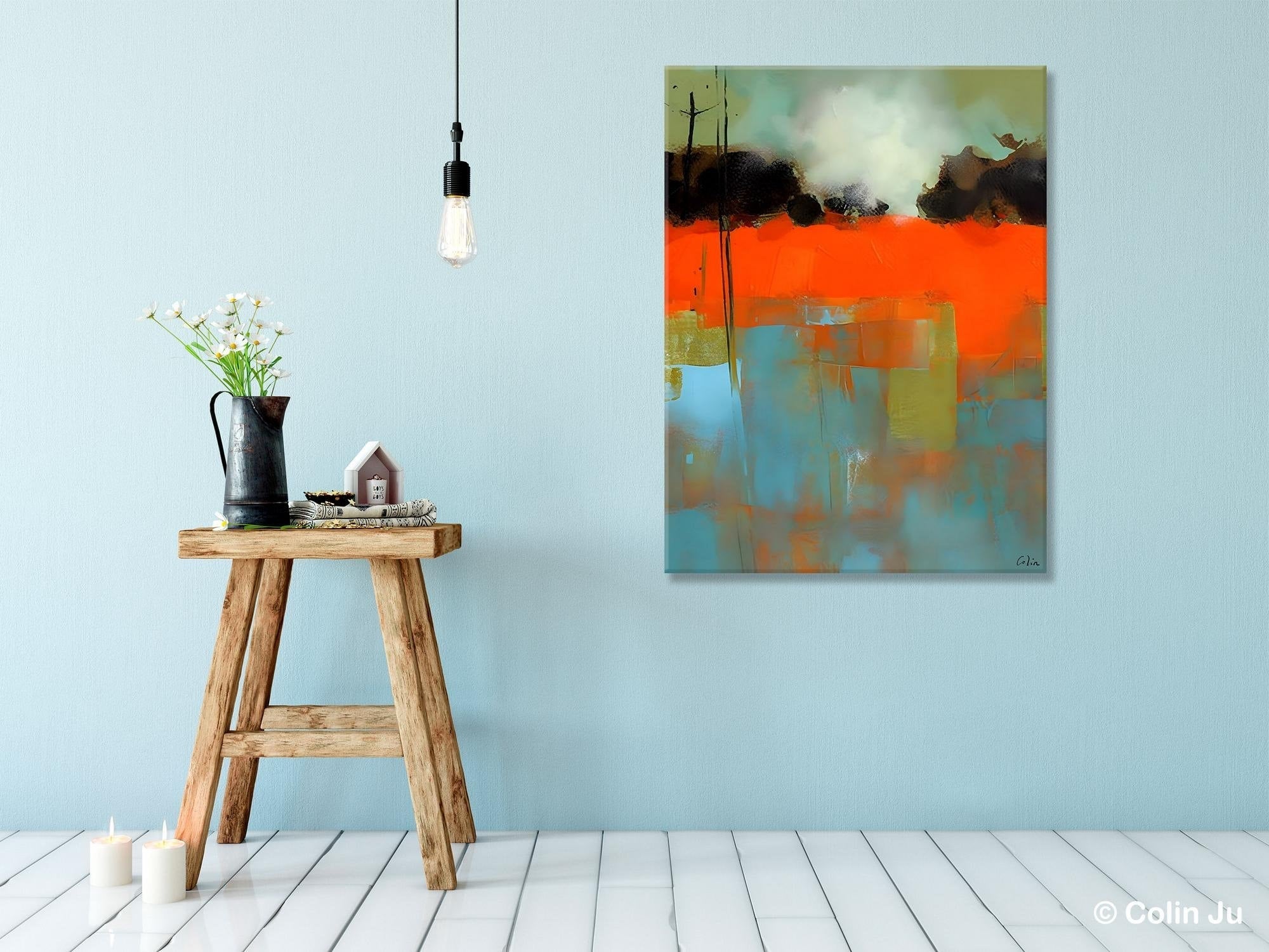 Landscape Canvas Art, Simple Modern Wall Art, Contemporary Acrylic Paintings, Original Abstract Paintings, Large Canvas Painting for Bedroom-Silvia Home Craft