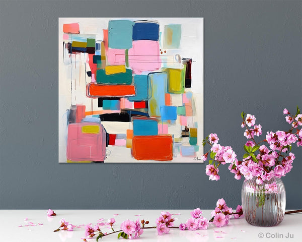 Original Abstract Wall Art, Geometric Modern Acrylic Art, Large Abstract Art for Bedroom, Modern Canvas Paintings, Contemporary Canvas Art-Silvia Home Craft