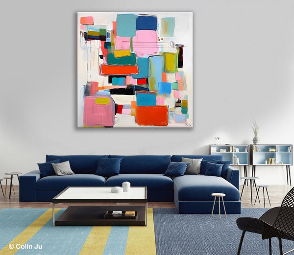 Original Abstract Wall Art, Geometric Modern Acrylic Art, Large Abstract Art for Bedroom, Modern Canvas Paintings, Contemporary Canvas Art-Silvia Home Craft