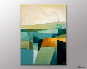 Landscape Canvas Paintings for Bedroom, Large Geometric Abstract Painting, Acrylic Painting on Canvas, Original Landscape Abstract Painting-Silvia Home Craft