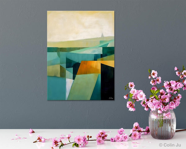Landscape Canvas Paintings for Bedroom, Large Geometric Abstract Painting, Acrylic Painting on Canvas, Original Landscape Abstract Painting-Silvia Home Craft