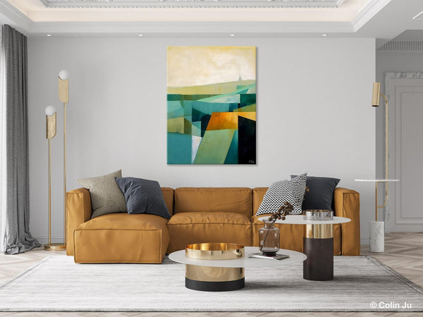 Landscape Canvas Paintings for Bedroom, Large Geometric Abstract Painting, Acrylic Painting on Canvas, Original Landscape Abstract Painting-Silvia Home Craft