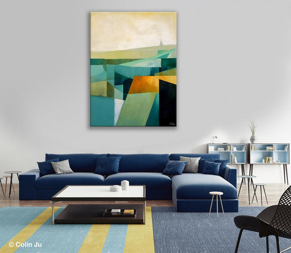 Landscape Canvas Paintings for Bedroom, Large Geometric Abstract Painting, Acrylic Painting on Canvas, Original Landscape Abstract Painting-Silvia Home Craft