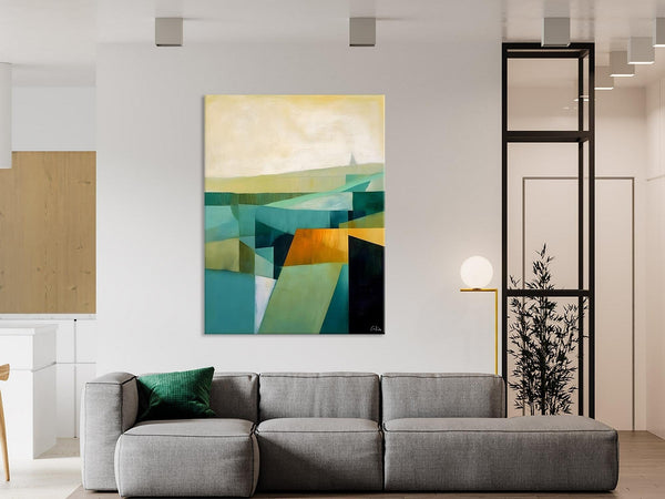 Landscape Canvas Paintings for Bedroom, Large Geometric Abstract Painting, Acrylic Painting on Canvas, Original Landscape Abstract Painting-Silvia Home Craft