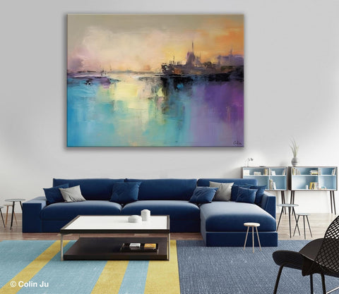 Large Paintings for Bedroom, Oversized Contemporary Wall Art Paintings, Abstract Landscape Painting on Canvas, Extra Large Original Artwork-Silvia Home Craft