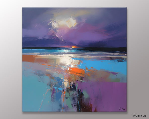 Original Abstract Art, Hand Painted Canvas Art, Landscape Canvas Art, Sunrise Landscape Acrylic Art, Large Abstract Painting for Living Room-Silvia Home Craft
