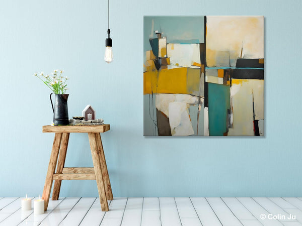 Abstract Painting for Bedroom, Original Modern Wall Art Paintings, Geometric Modern Acrylic Paintings, Oversized Contemporary Canvas Art-Silvia Home Craft