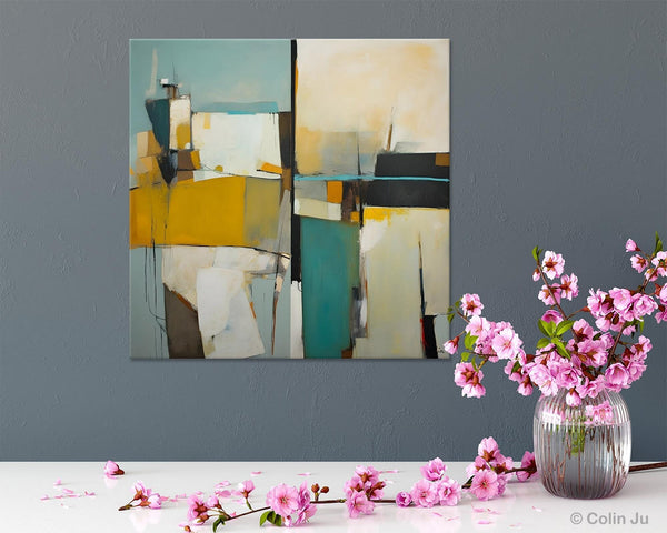 Abstract Painting for Bedroom, Original Modern Wall Art Paintings, Geometric Modern Acrylic Paintings, Oversized Contemporary Canvas Art-Silvia Home Craft