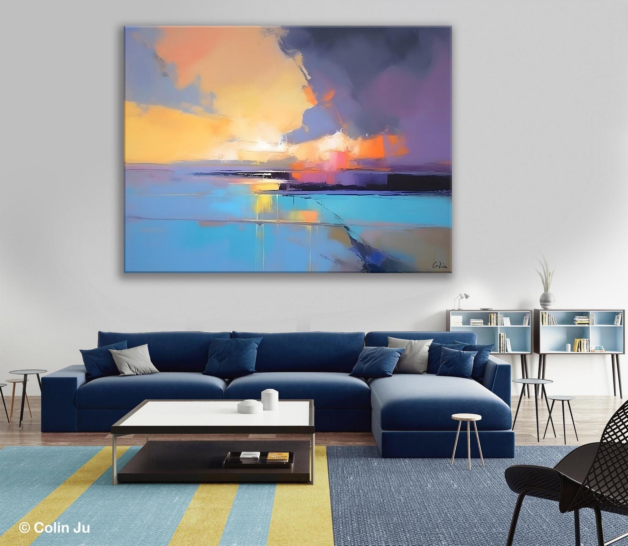 Extra Large Modern Wall Art Paintings, Acrylic Painting on Canvas, Landscape Paintings for Living Room, Original Landscape Abstract Painting-Silvia Home Craft