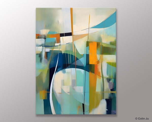 Large Geometric Abstract Painting, Acrylic Painting on Canvas, Landscape Canvas Paintings for Bedroom, Original Landscape Abstract Painting-Silvia Home Craft