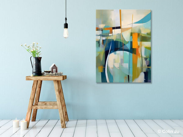 Large Geometric Abstract Painting, Acrylic Painting on Canvas, Landscape Canvas Paintings for Bedroom, Original Landscape Abstract Painting-Silvia Home Craft
