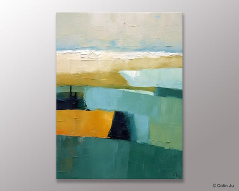 Large Geometric Abstract Painting, Landscape Canvas Paintings for Bedroom, Acrylic Painting on Canvas, Original Landscape Abstract Painting-Silvia Home Craft