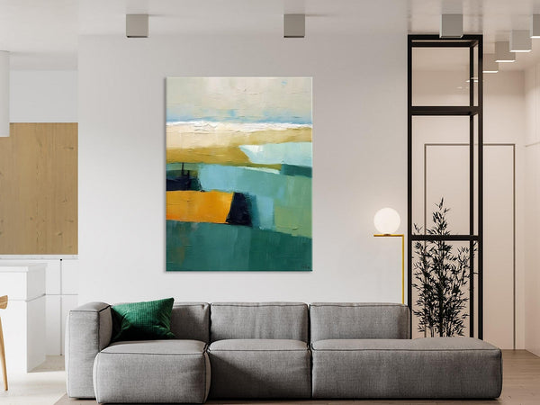 Large Geometric Abstract Painting, Landscape Canvas Paintings for Bedroom, Acrylic Painting on Canvas, Original Landscape Abstract Painting-Silvia Home Craft
