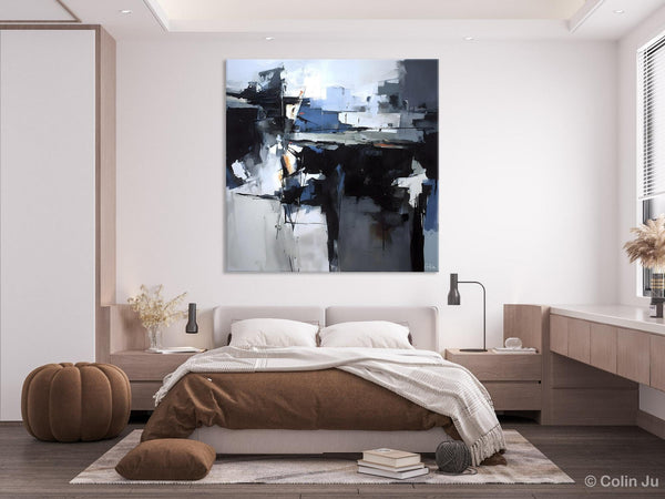 Original Modern Wall Art on Canvas, Black Contemporary Canvas Art, Modern Acrylic Artwork for Sale, Large Abstract Painting for Bedroom-Silvia Home Craft