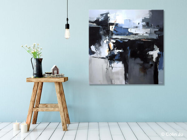 Original Modern Wall Art on Canvas, Black Contemporary Canvas Art, Modern Acrylic Artwork for Sale, Large Abstract Painting for Bedroom-Silvia Home Craft