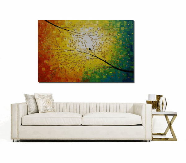 Large Painting, Love Birds, Canvas Wall Art, Original Acrylic Artwork, Bird Art-Silvia Home Craft