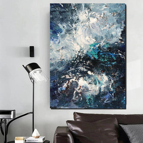 Large Heavy Texture Acrylic Paintings, Simple Modern Art Ideas for Bedroom, Modern Paintings for Living Room, Blue Modern Wall Art Ideas-Silvia Home Craft
