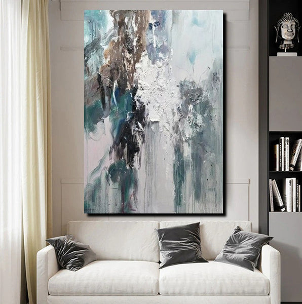 Living Room Abstract Paintings, Large Acrylic Canvas Paintings, Large Wall Art Ideas, Impasto Painting, Blue Modern Abstract Painting-Silvia Home Craft