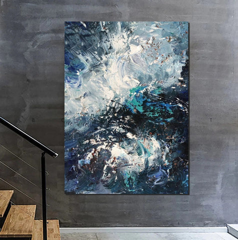 Large Heavy Texture Acrylic Paintings, Simple Modern Art Ideas for Bedroom, Modern Paintings for Living Room, Blue Modern Wall Art Ideas-Silvia Home Craft
