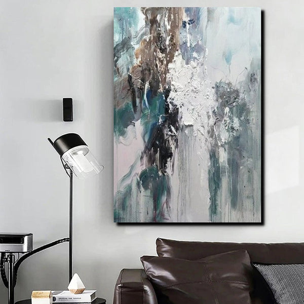 Living Room Abstract Paintings, Large Acrylic Canvas Paintings, Large Wall Art Ideas, Impasto Painting, Blue Modern Abstract Painting-Silvia Home Craft